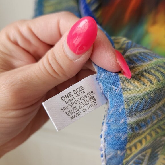 Janice Apparel Sheer Kaftan Poncho Swim Cover Bird Print Toucan Kimono OS - Picture 7 of 7